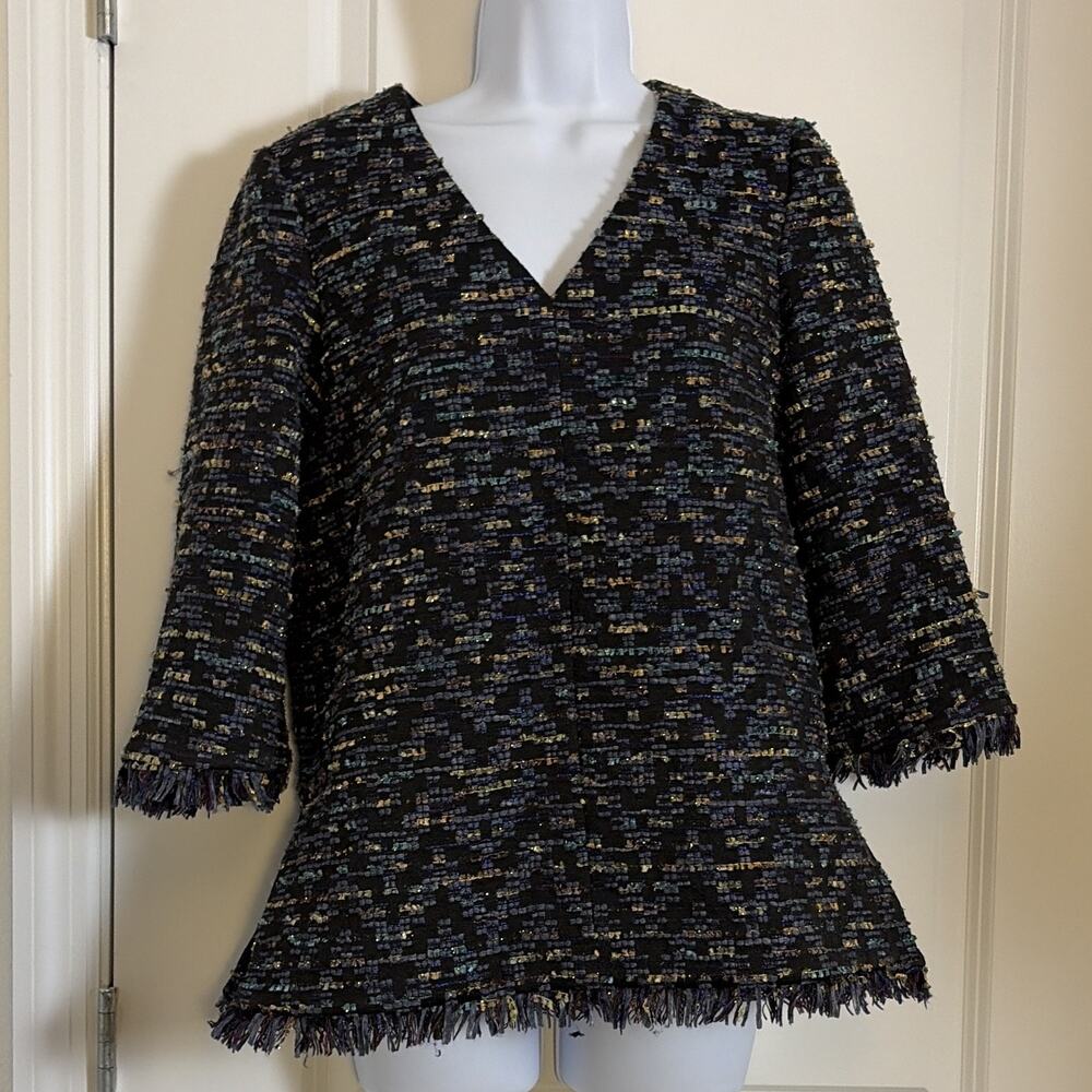 Tuckernuck Belfast Metallic Tweed Fringe Top Xxs. Preppy, Classic Chic
